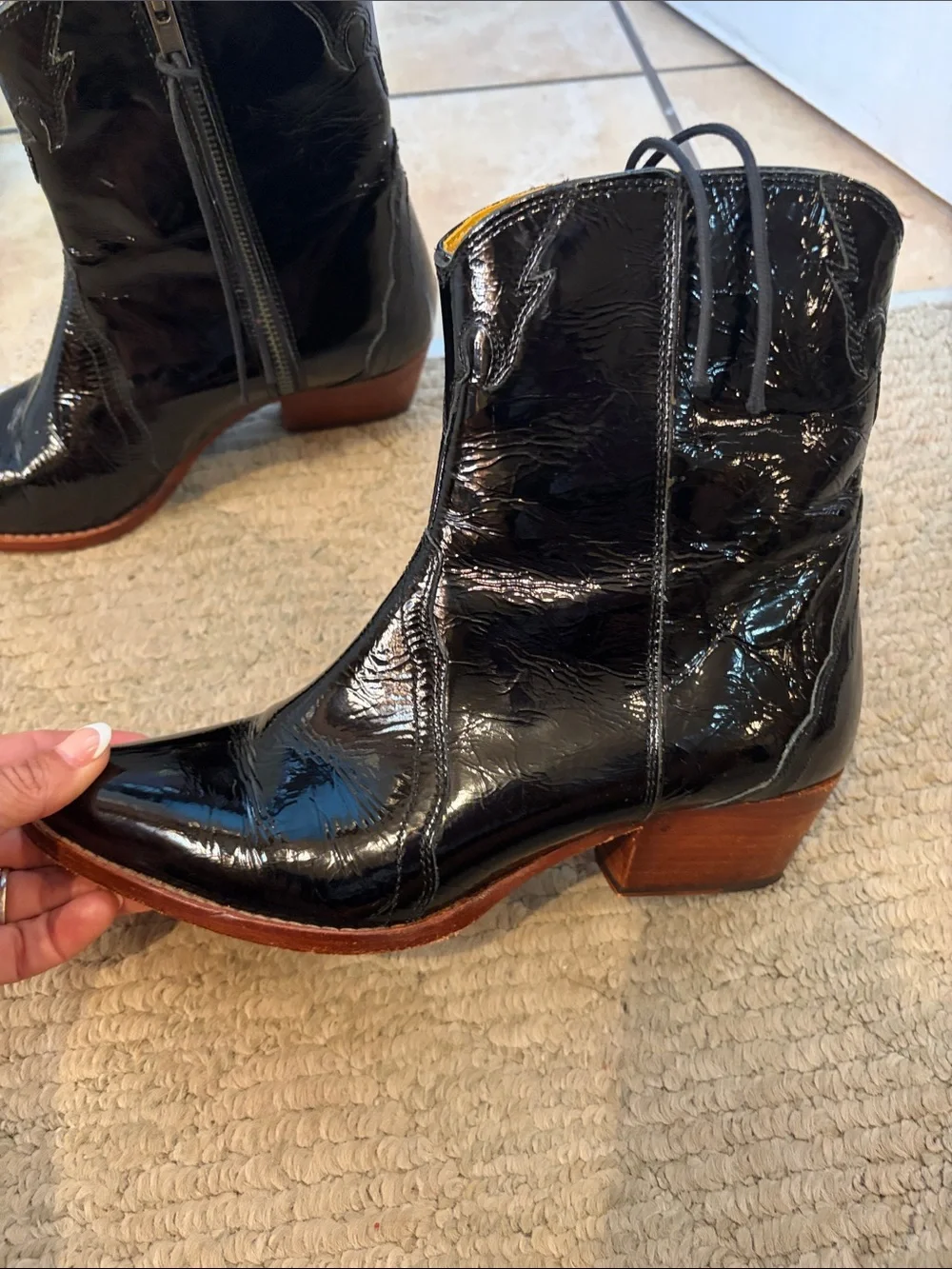 Free People Women's Black Patent Leather Western Ankle Boot
